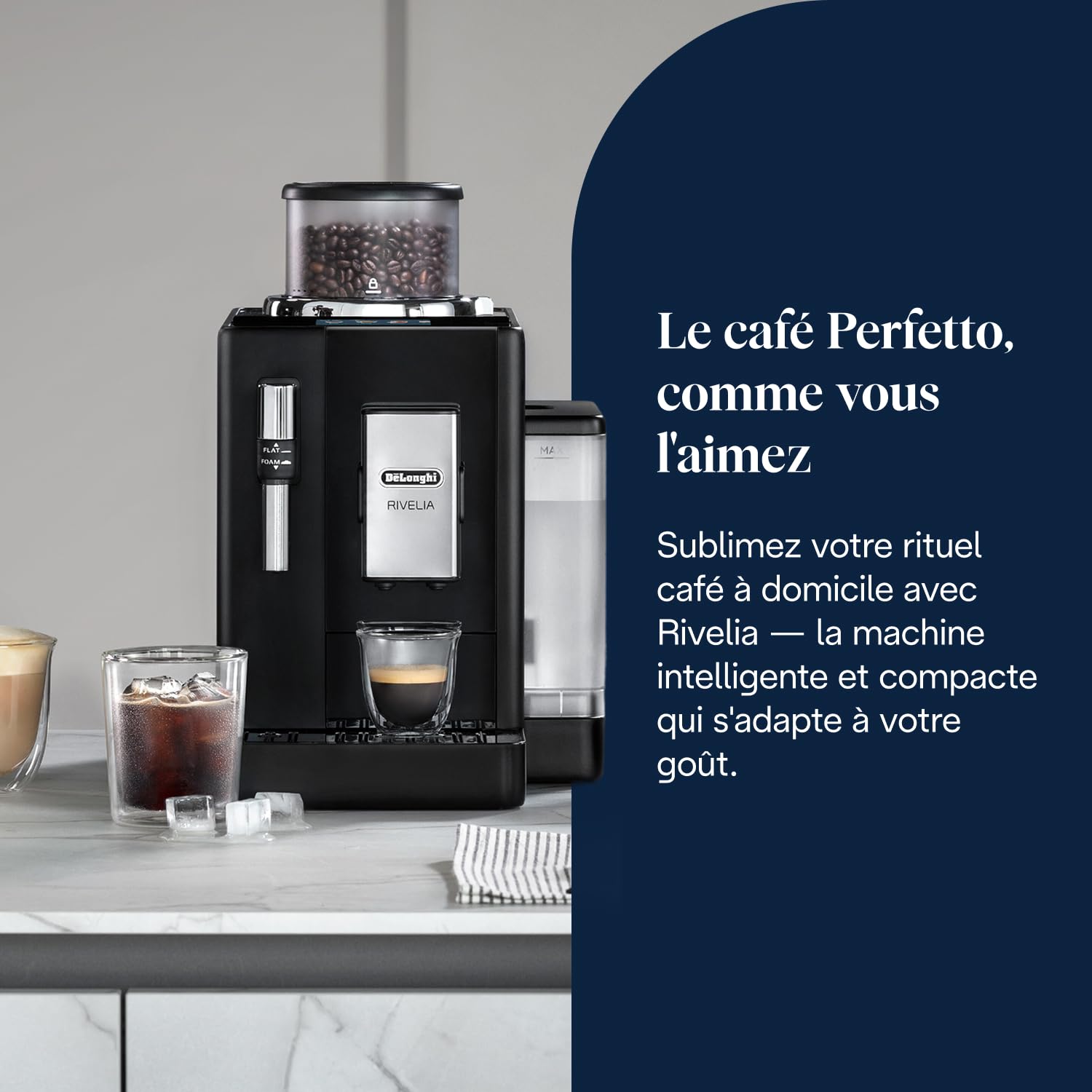Rivelia - Perfetto Machine à Café Automatique, Mousseur à Lait Classique, Noir