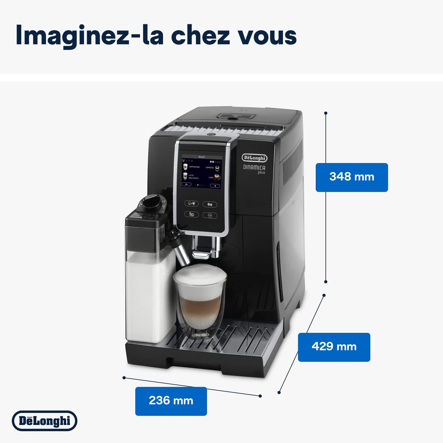 Dinamica Plus, Machine Expresso avec Broyeur, Système LatteCrema, 1.8l, Noir