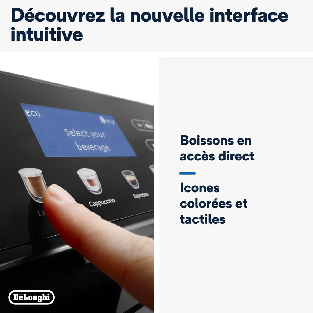 Eletta Evo Machine a Café Grain, Machine Expresso et Cappuccino, Ecran LCD Tactile, Noir