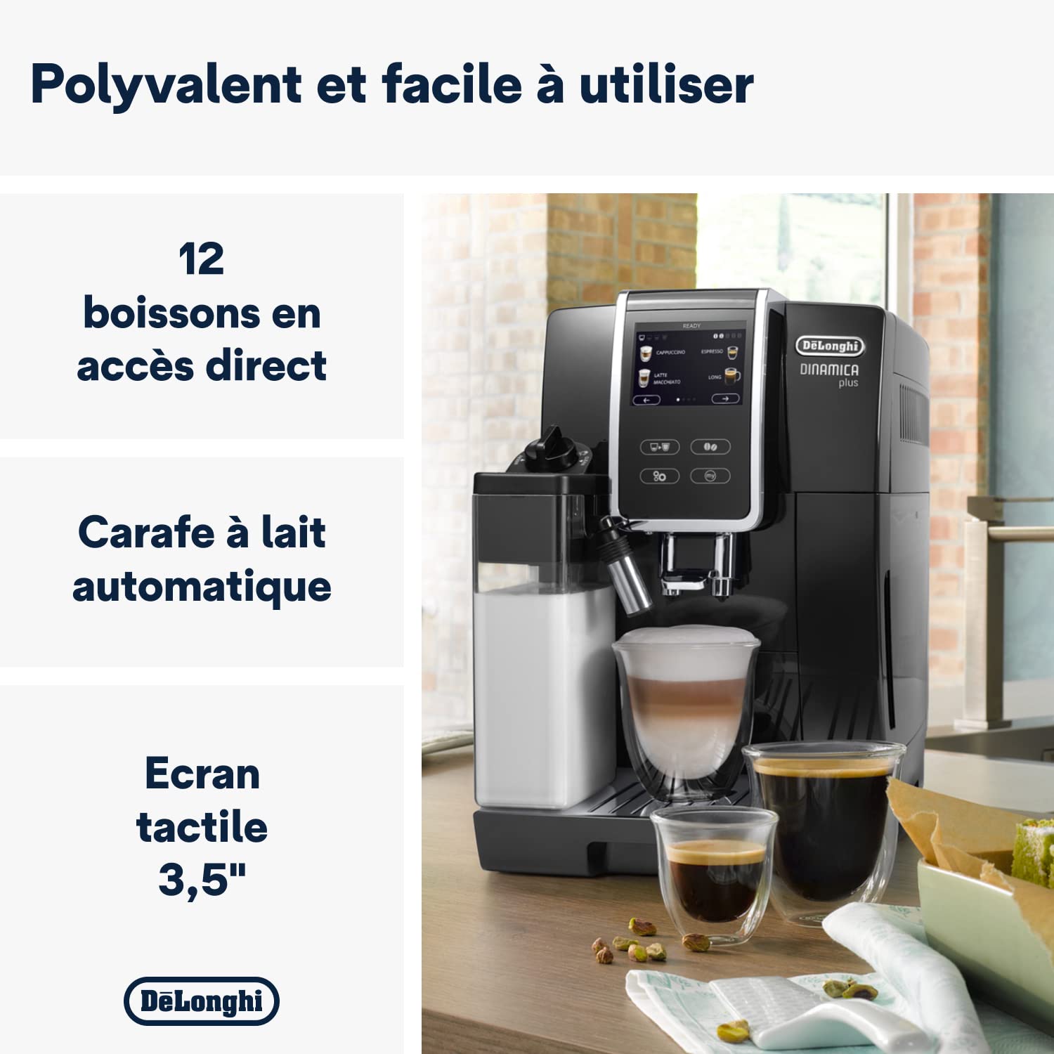 Dinamica Plus, Machine Expresso avec Broyeur, Système LatteCrema, 1.8l, Noir
