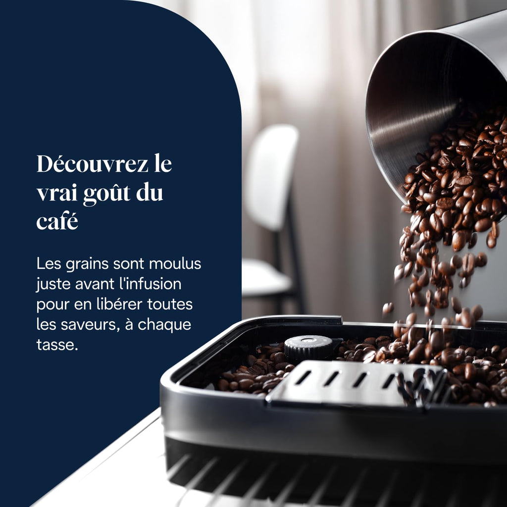 Magnifica Evo - Perfetto Machine à Café Automatique avec LatteCrema Mousseur à Lait Automatique, Argent et Noir